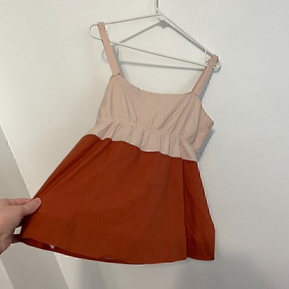 J. CREW Katie Colorblock Camisole Cream Beige Orange Cotton Babydoll Tank Blouse - Picture 14 of 16